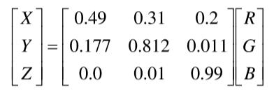 RGB颜色空间到CIEXYZ颜色空间转换式