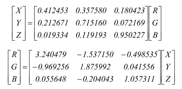 RGB与XYZ色彩空间转换关系01