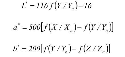 XYZ色彩空间与CIELAB色彩空间转换关系01